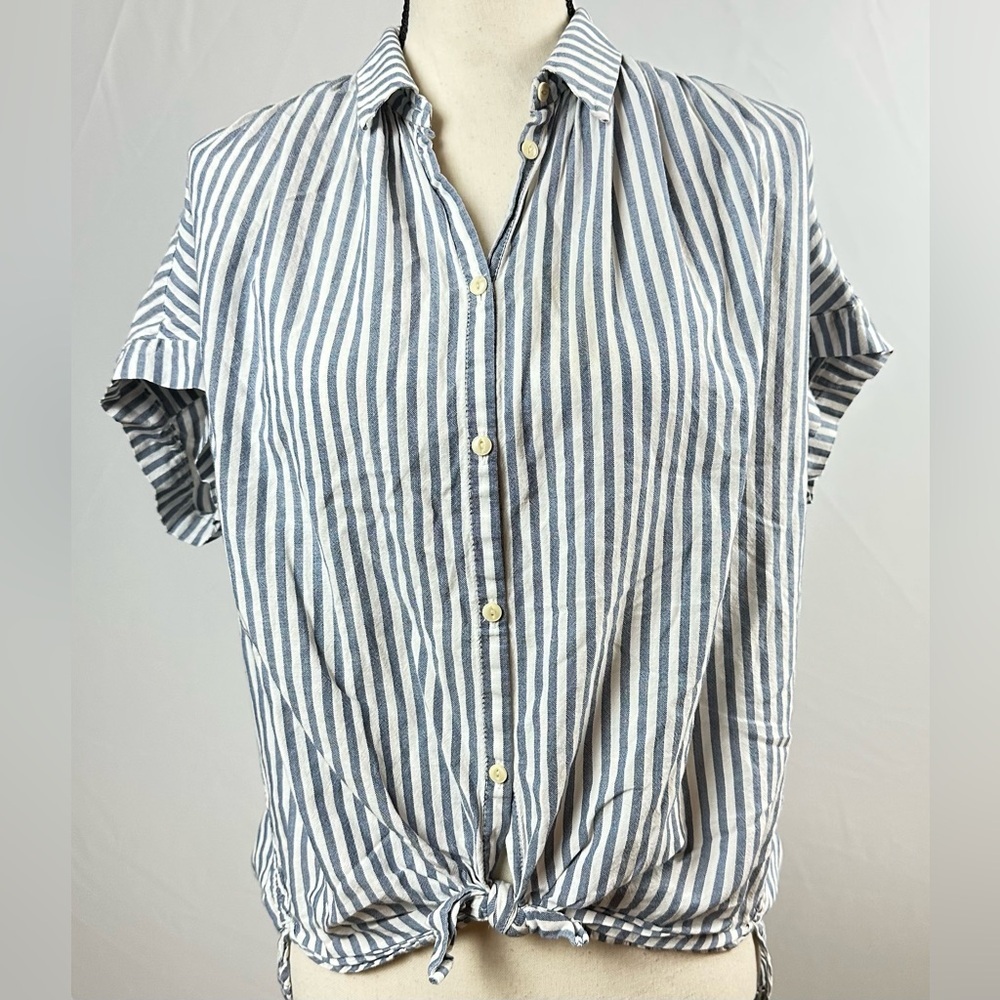 MADEWELL blue & white vertical stripe short sleeve blouse - size small